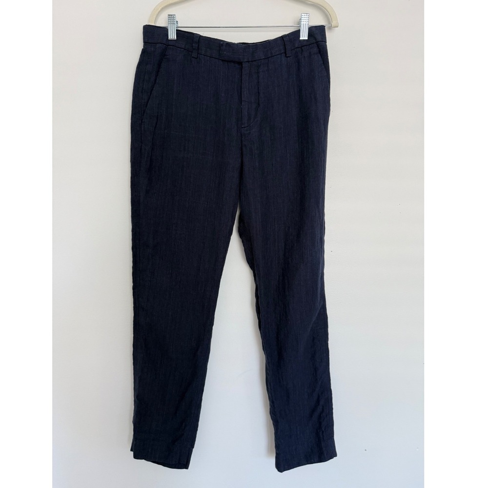 H&M Womens Slim Fit Linen Trousers Summer Pants 33R Navy Blue - Picture 3 of 10